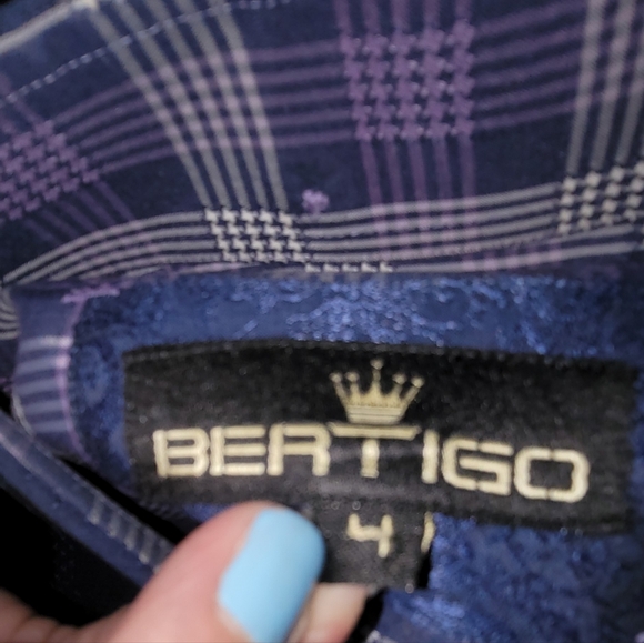 Bertigo Elegant Purple Checkered Dress Shirt - Picture 2 of 6
